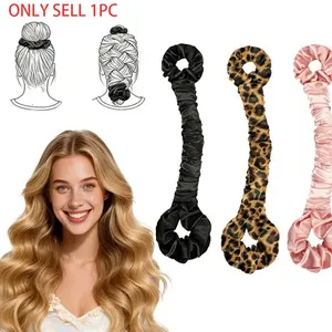 Multi-Function Satin Heatless Curling Rod No-Heat Hair Curler with Scrunchies, Overnight Bouncy Curls Hair Roller for All Hair Types, Leopard Print Styling Accessory