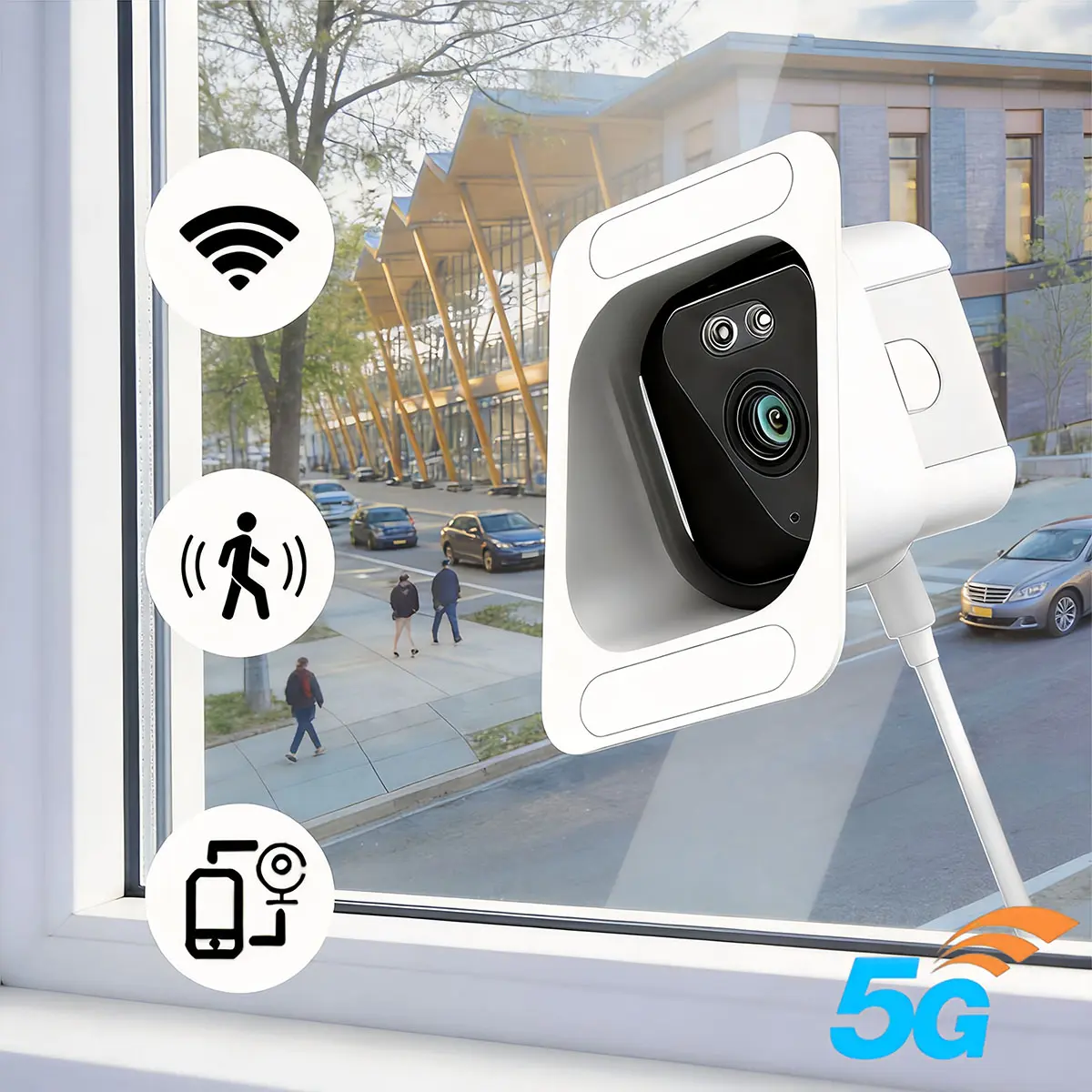 2K Smart Window Wall Security Camera, 2.4GHz & 5GHz WiFi Camera, Indoor Cameras for Home Security with Color Night Vision, AI Person & Motion Detection, 2-Way Audio, Easy & Quick Installation, WiFi Monitoring Camera
