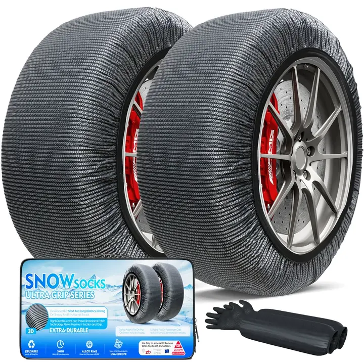 Musculo Auto Tire Snow Socks, 2 Pairs for Cars/SUVs/Pickups, EU EN-16662-1 Certified, Exceptional Grip for Snowy Conditions, Easy Installation & Removal, Washable and Reusable, 100 KM Safe Driving Assurance, Auto Tire Accessory