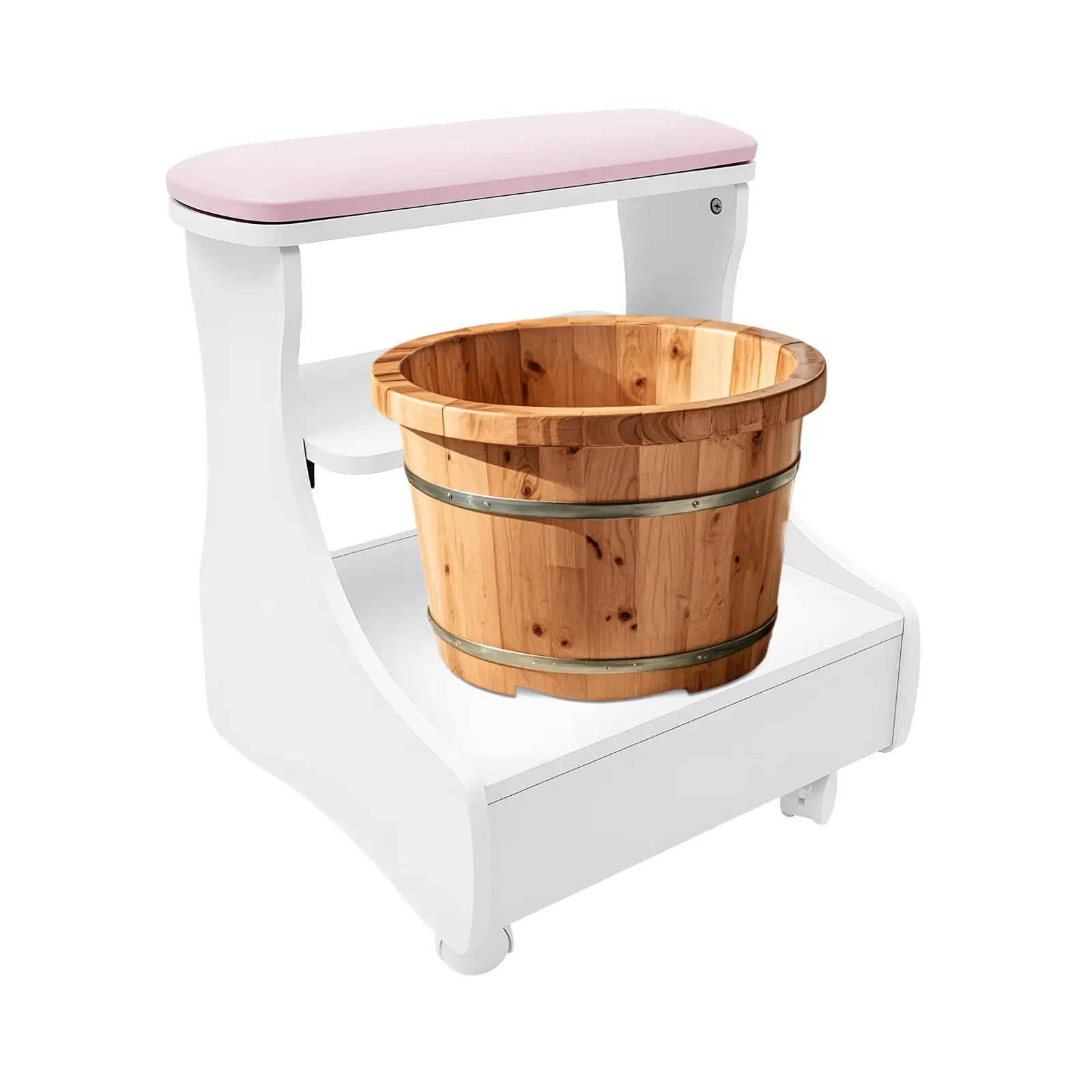 Mobile Foot Bath Stool with 4 Lockable Wheels & 44 lbs Load Capacity, Pedicure Manicure Foot Rest Cart with Drawer & Soft Cushion, Adjustable Rolling Spa Stool for Foot Soak, Massage, Nail Care, Beauty Salon, Clinic, Home Use