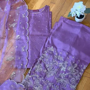 Traditional Pakistani Indian desi Clothing embroidered 3 piece suit Shirt Dopata with sharara Long Shirt | Eid Collection | festive wear