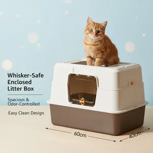 60x40x40cmFully Enclosed Stainless Steel Cat Litter Box With 60x40x15cm Metal Tray, Extra Large Enclosed Kitty Litter Box For Big Cats & Multiple Cats, Ideal For Home & Apartment Use, Odor Locking & Easy To Clean