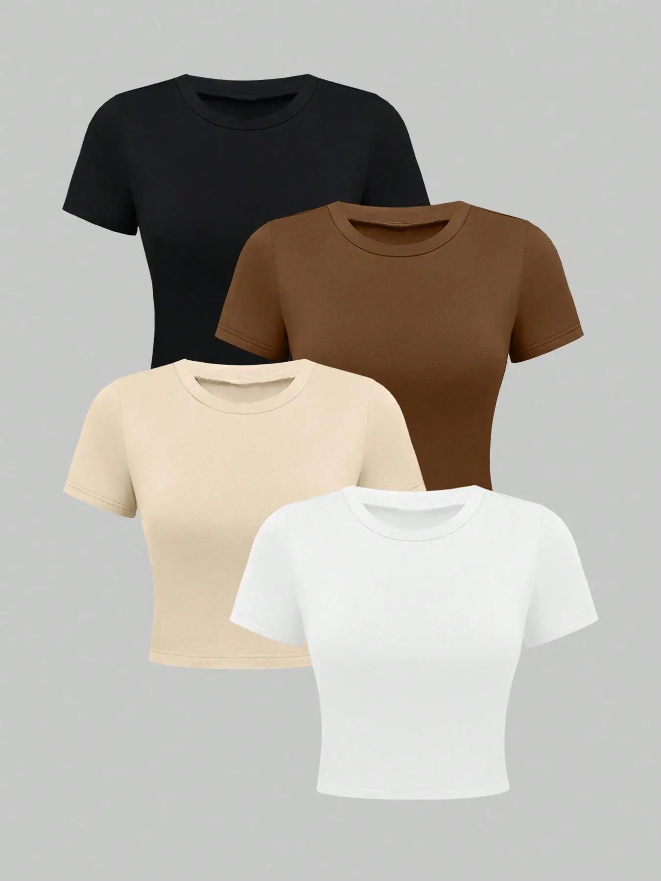 Women's Solid Round Neck Tee, Casual Short Sleeve T-shirt, Going Out Top, Summer Clothes Women, Women's Top for Daily Wear