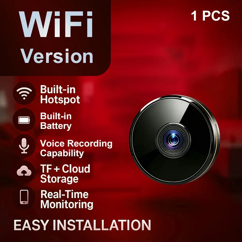 YINGWEICAM 2.4G Full HD 1080P Camera with built-in hotspot, built-in battery, audio recording, cloud & SD storage, plug-and-play, and push notifications. Ideal for home, apartment, porch, and pet care. Indoor, compact, battery-powered, smart monitoring.