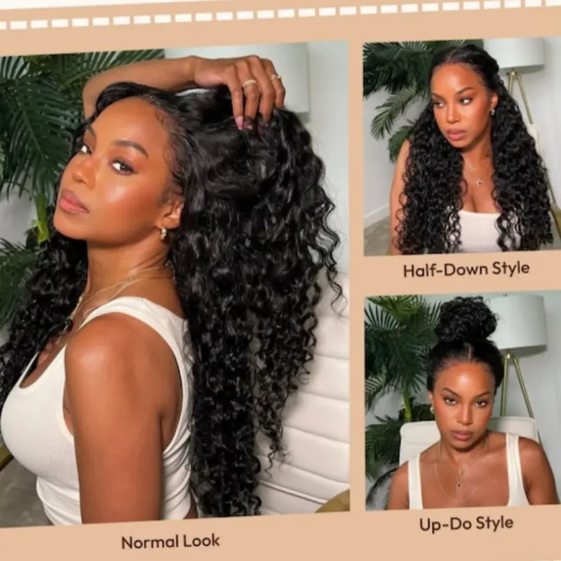 【LIVE SALE】UNice 13x4 200% Glueless Water Wave Mix Jerry Curly Human Hair Lace Frontal Wigs Glueless Drawstring Wigs Beginners Friendly Easy Install