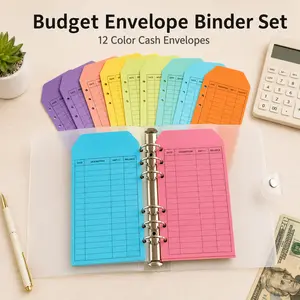 Budget Envelope Binder Set, 12 Colors Cash Envelopes with Monthly Budget Planner, Weekly Planner Pad & Bill Organizer for Cash Stuffing