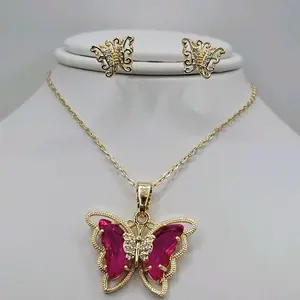 Raspberry Crystal Butterfly Pendant Necklace Gold-Plated 18 Inches Long Not Water Resistant Stylish Gold Plated Jewelry for Youth