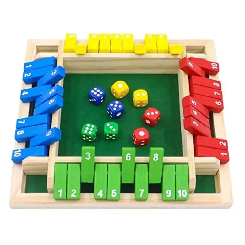 Wooden Dice Board Game Shut The Box for 4 Players Flaps & Dices Game Parent-children Interaction Family Entertainment Board Family Games Board Game Blocks Family Fun Game