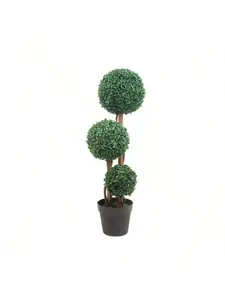 35 Inch Artificial Triple Ball Boxwood Topiary Tree  Fake Boxwood Topiary Ball Trees  Milan Grass Ball Trees for Indoor and Outdoor Home Decor