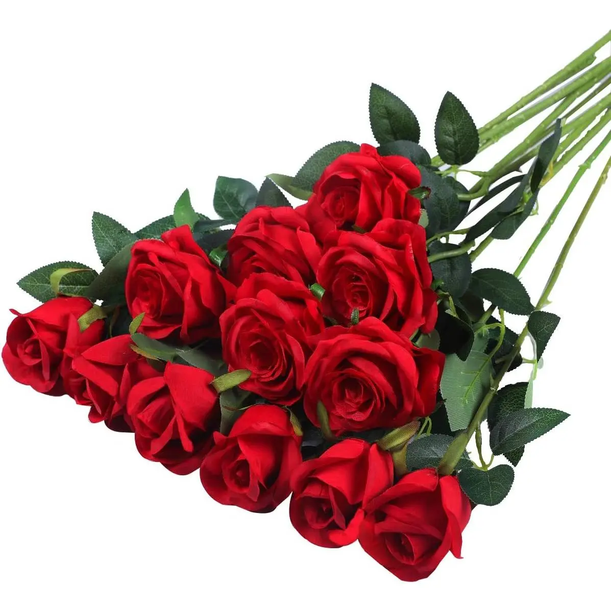 Hawesome 12PCS Artificial Silk Flowers Realistic Roses Bouquet Long Stem for Home Wedding Decoration Party A-Red -1