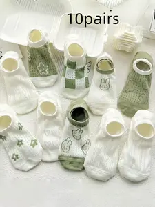 10 Pairs Summer Socks for Women, Breathable Mesh Invisible Anklet Socks, Cute Japanese Style Short Socks, Trendy Korean Fashion