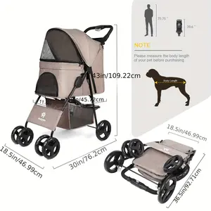 Pet Stroller Under 35lb For Small And Medium-sized Cats And Dogs, Folding Dog And Cat Wagon, 4 Wheels Cat And Dog Stroller, With Storage Basket + Cup Holder, Pet Stroller Gift 3 Rolls Degradable Garbage Bag 45P&1P Dispenser