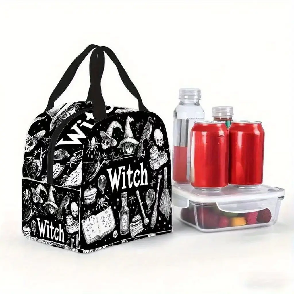 Witch Alphabet Printed Thermal Leakproof Lunch Pouch, Polyester Fiber Outdoor Bag with Zip Fastener, Multifunctional Large-Capacity Reusable Washable Portable Lunch Solutions for School, Picnic, Packing Lunch For My Kid, Lunch At Work