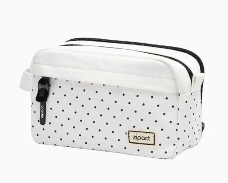 White Polka Dot High Capacity Pencil Case, Durable Pen Pouch Organizer, Portable Aesthetic Supplies Bag with Handle Loop for Adults Students