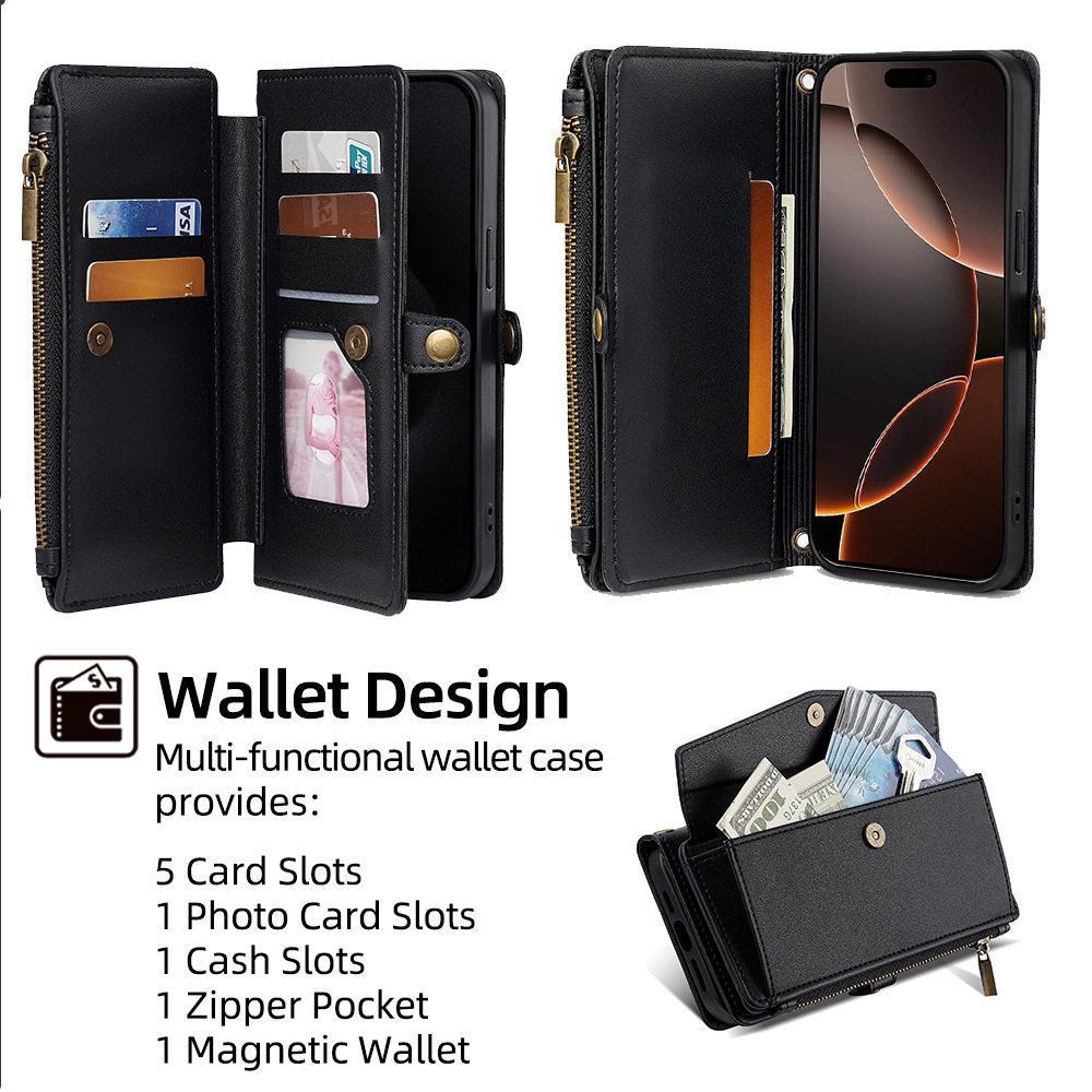 for iphone 17 pro max cases 16 16Plus 15 14 13 12 Pro Max Air Crossbody Wallet Phone Case, PU Leather Flip Purse Case with 5 Card Slots, Zipper Pocket, Adjustable Shoulder & Wrist Strap, Kickstand, Magnetic Closure, Multi-Functional Protective Phone Cover