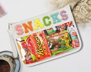 Snack Bag Clear Chenille Varsity Letter Zipper Pouch for Travel