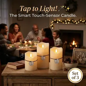 Smart Touch Flameless Candles Set of 3 (Ivory, 3"x 4" 5" 6") | Real Wax LED Pillar Candles w/ 6H Timer & 960+ Hr Battery | Safe Aesthetic Room Decor, Wedding, Table Centerpiece, Party & Valentine's