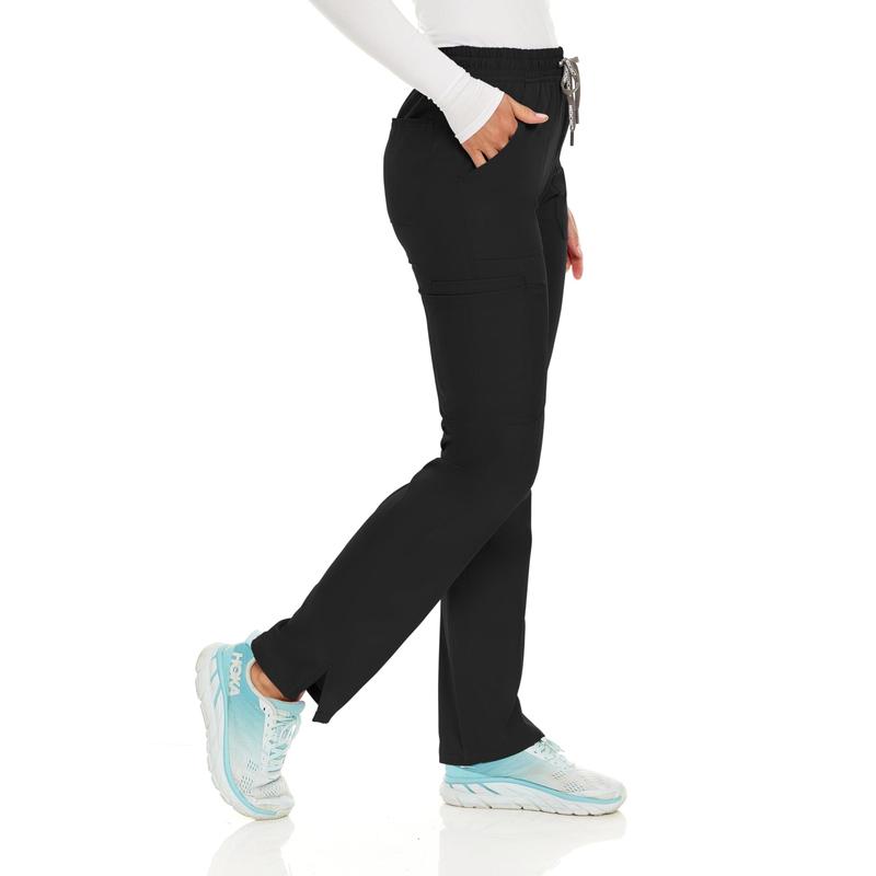 MediChic Women's Straight Leg Six Pocket Cargo Scrub Pants with 4-Way Stretch Scrubs