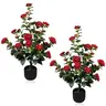 LVZHIYUAN 2-Pack White Realistic Artificial Camellia Tree with Built-In Flower Pot, 35.43in (3ft Tall) Indoor Faux Plant, Garage & Courtyard Decor Green Ornaments