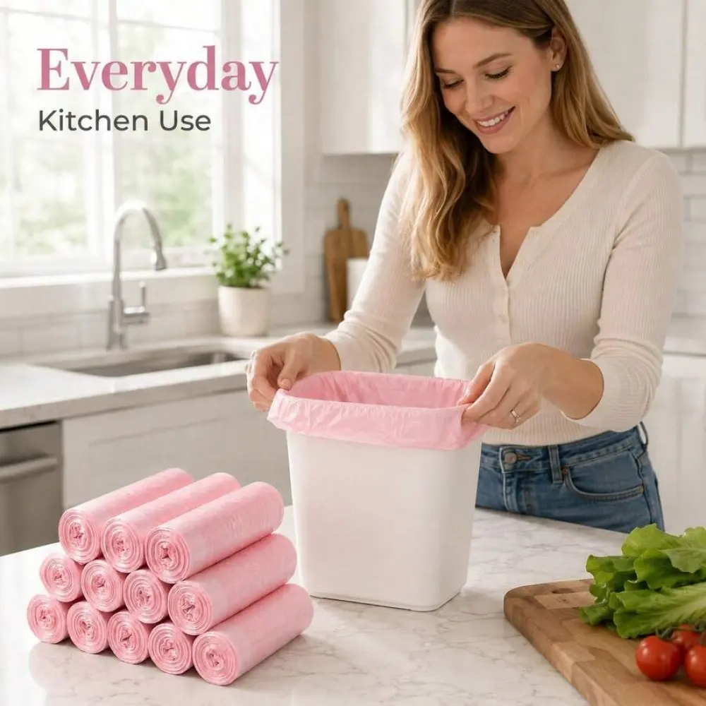 Drawstring Trash Bags, 2 Rolls (100PCS) 4-5 Gal Small Thick Tear-Resistant Leak-Proof Disposable Liners for Kitchen, Bathroom
