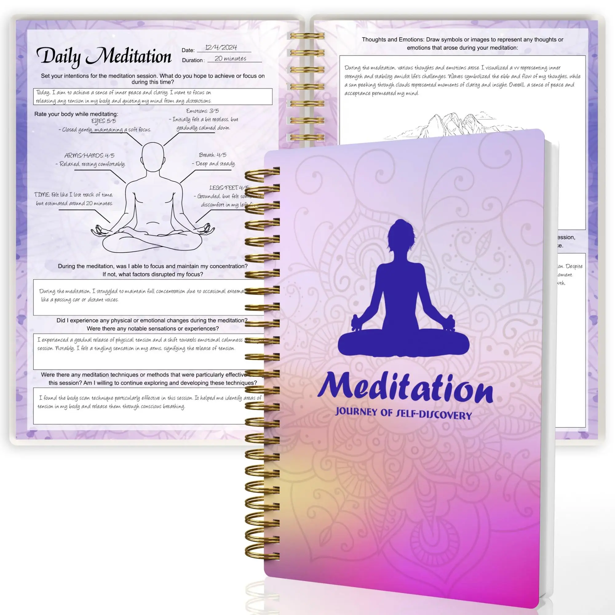 A5 Meditation Journal, Daily Reflection Coil Notebook, Self-discovery Log for Beginners, Ideal Gift for Spiritual Seekers, School Supplies