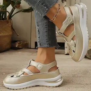 Women's casual wedge sandals with thick soles, Thick soles with light weight, hollowed-out design for breathability