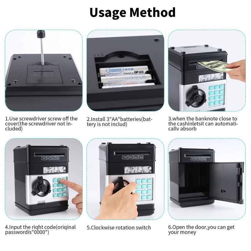 Electronic Piggy Bank with Password Code Lock | Kids Coin Money Savings Box Safe Cash Coin Can Toy, Mini ATM Banks for 3 4 5 6 7 8 9 10 11 12 Year Old Boys Girls Christmas Birthday Gifts for Children