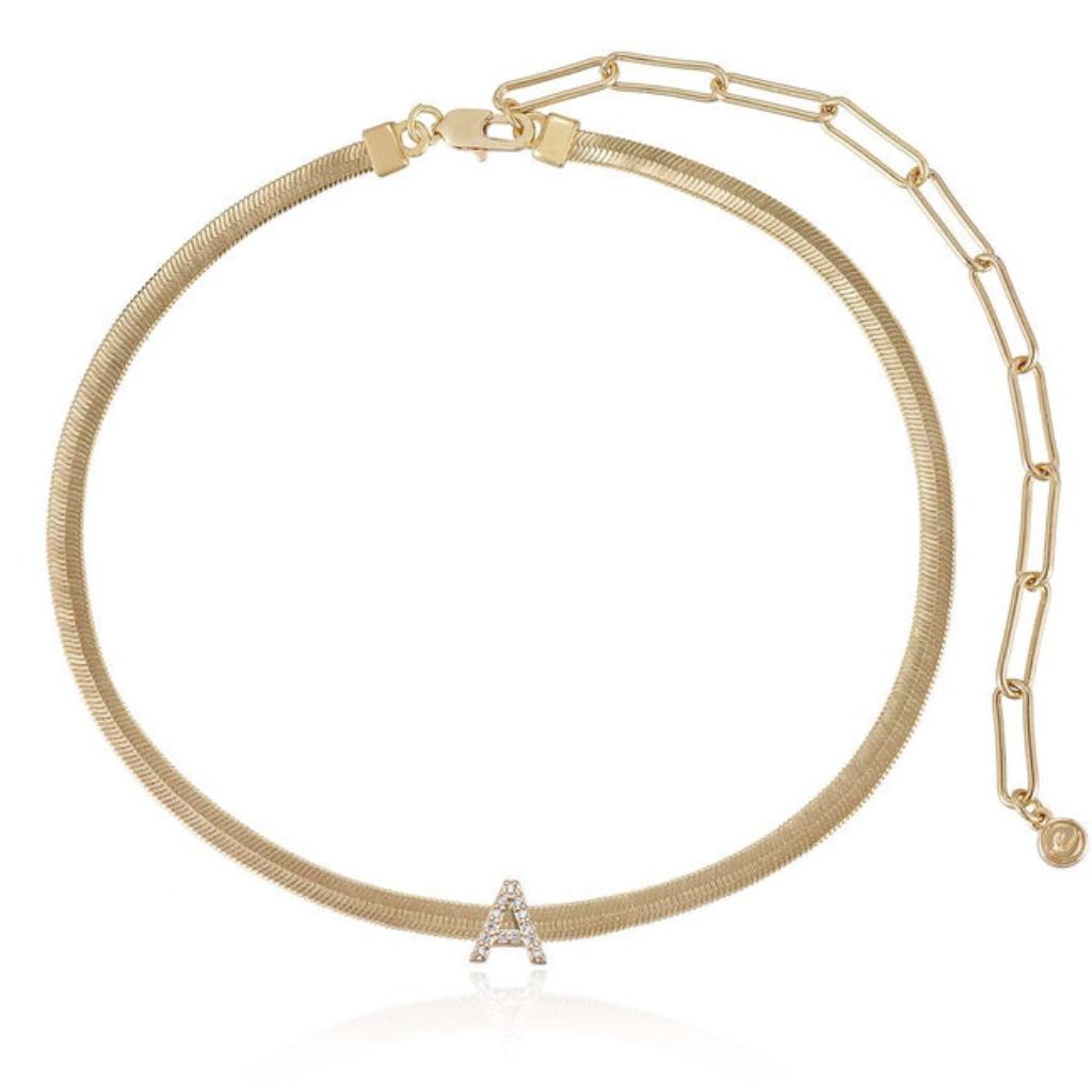 Ettika Initial Herringbone Necklace - 18K Gold Plated | Jewelry for Women | Necklace Extender & Fashion Accessory