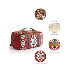 Bohemian Style PU Leather Cloud Pillow Makeup Bag, Large Capacity Handheld Travel Toiletry Bag, Travel Cosmetic Bags, Durable & Stylish Cosmetic Organizer, Makeup Organizer Pouch