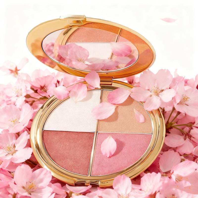 freeWomen's Highlighter &Cheek Palette GlowjiuHighlighter & CheekPalette with Brush,a 4-in-1Multi-FunctionalMakeup Palette for HighlighterEyeshadow,Blush,Contouring,andFoundation