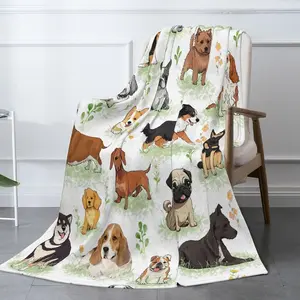 Cartoon Multi-Breed Dog Blanket, Cute Pet Print Sofa Cover, Two-In-One Warm Plush Throw, Cozy Couch Bed Blanket