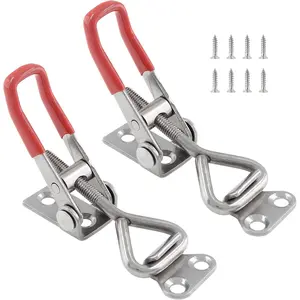 2Pcs Adjustable Toggle Latch Clamp 4001 Style, 304 Stainless Steel Quick Release Hasp Clamp Heavy Duty 390Lbs Holding Capacity Pull Toggle Clamp for Smoker Lid Jig, Box Case (8Pcs Screws)