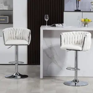 Adjustable Height 360° Rotatable Round Bar Stools, Silver Metal Frame Fabric Upholstered Counter Stools with Footrest, 250 LBS High Capacity High Density Sponge Cushion, Modern Multi-Purpose Home Kitchen Cafe Bar Furniture