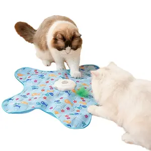 Hide And Seek Cat Toys with Teasing Sticks, Touch Activated Cat Kitten Toy Exercise Toys for Indoor Bored Cats, Interactive Cat Toys Rechargeable, Moving Concealed Feathers, Real Mouse Squeaky summerwins