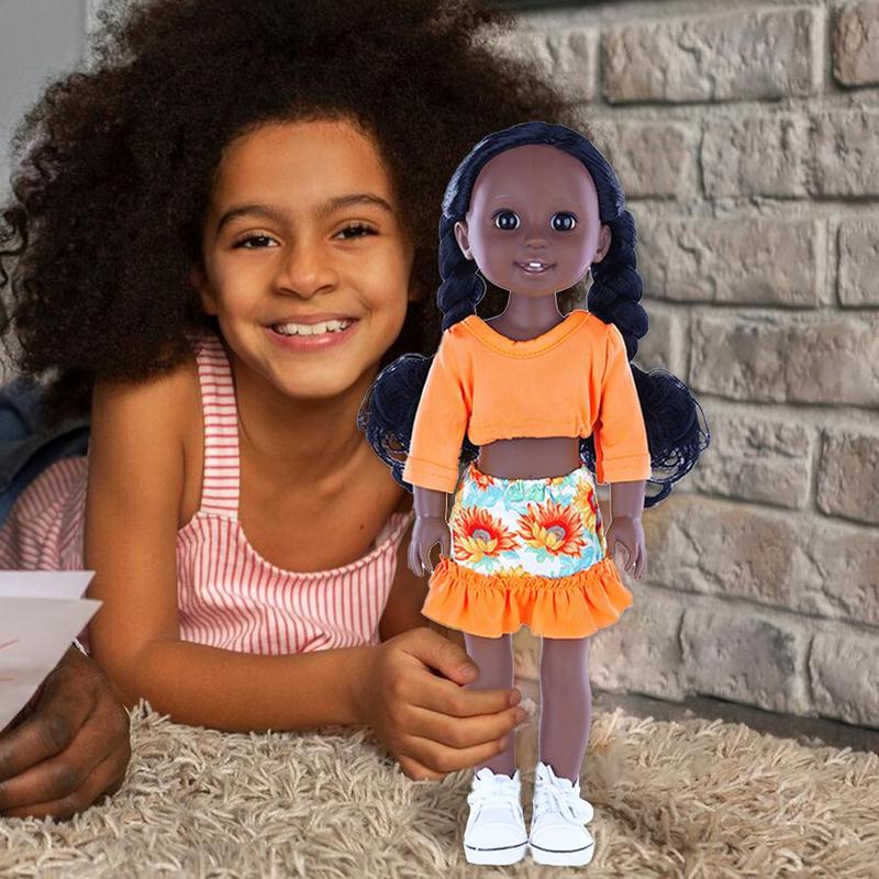 14.5 Inch Reborn Baby Doll  Fun Black Doll Baby Girl Doll and Clothes Set African Washable Realistic Silicone Girl Dolls -Best Gift for Girls