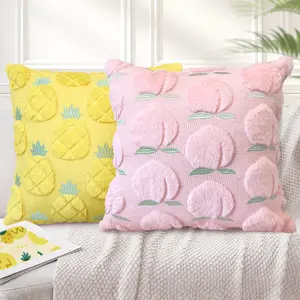 Tropical pillow covers 18x18 Pineapple Reach Embroidered Pillowcase Summer Decor Soft Plush Faux Fur Jacquard Throw Pillow Covers Fruit Cushion Cover for Bedroom Livingroom Sofa