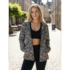 Women's Casual Camouflage Hooded Jacket - Lightweight Zip-Up Spring/Fall Outerwear with Adjustable Hood, Machine-Washable Regular Fit for Everyday Casual Outings