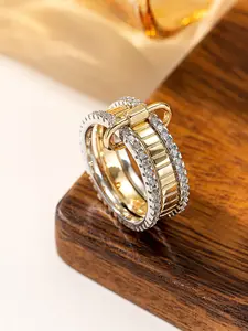 Personalized Two-Color Four-Ring Elegant Stackable Design Women Ring, Valentine Wedding Party Gift, Casual Copper Jewelry Accessory