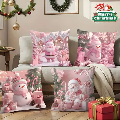 Aazon.co: Pandudu Christas Pillow Covers 18x18 Set Of 4, Pink Christas Pillow Covers Santa...