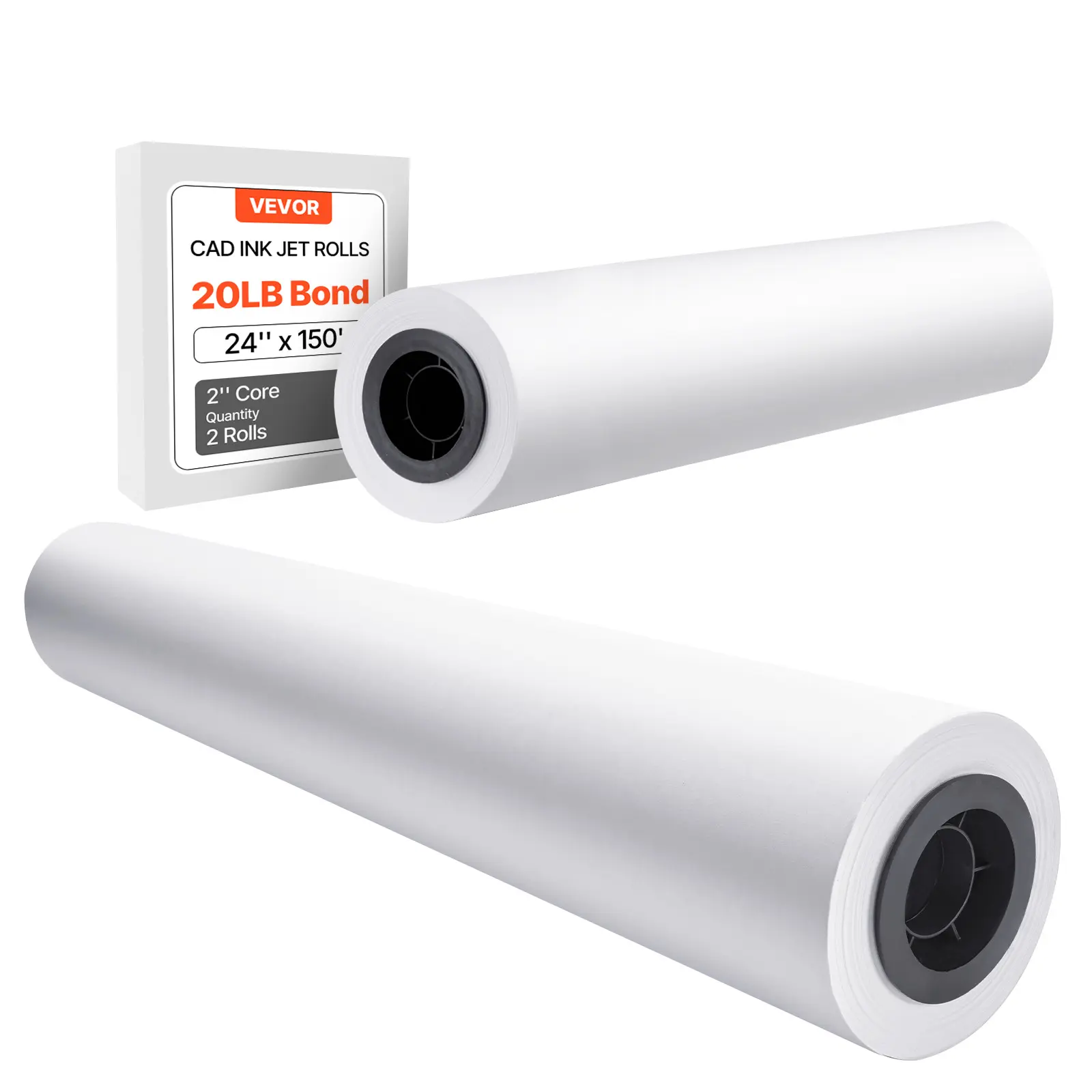 【summerfinds】VEVOR Wide Format Paper, 24 in x 150 ft Plotter Roll, 2 Rolls CAD Bond Rolls with 2 in Core, 20 LB Bond Paper Rolls, Ideal for CAD Drawings, Engineering Plans, GIS Maps, and Architectural Designs