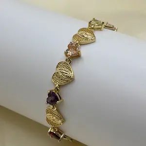 Gold Plated Virgen de Guadalupe & Heart Bracelet for Women