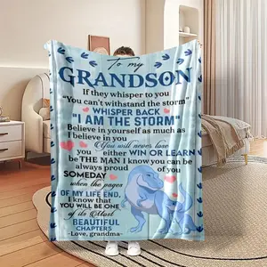 Grandson Letter Print Flannel Blanket, 1 Count Soft Warm Throw Blanket, Air-Conditioned Room Blanket, Warm Nap Blanket For Home Office Travel