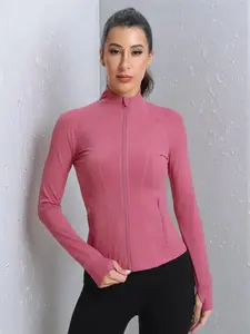 Sporty Women's Yoga Zip-Up Jacket with Long Sleeves, Slim-Fitting Running Top for All Seasons, Perfect for Outdoor Fitness Activities, Gym Jacket