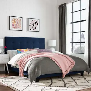 Modway Melanie King Tufted Button Upholstered Performance Velvet Platform Bed in Midnight Blue