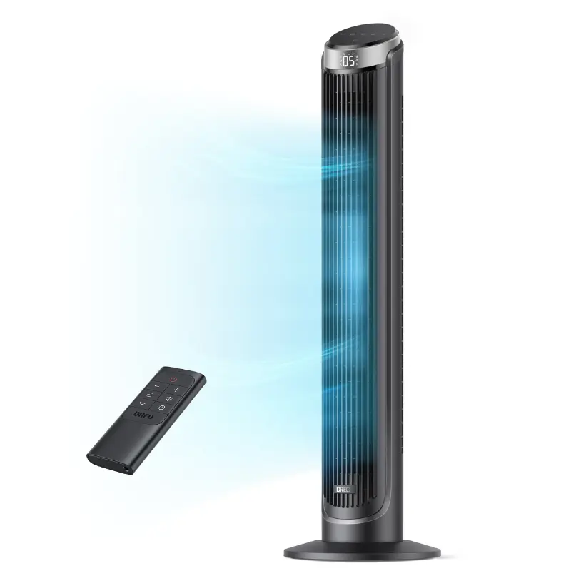 DREO Bladeless Tower Fan - 40in Cooling Fan with 90° Oscillation, 5 Speeds, 4 Modes, 26ft/s Air Velocity, 28dB Turbosilent, 12H Timer, Remote & Touch Control, ETL Certified Plug, Automatic Power Off, for Bedroom, Home Office, Black
