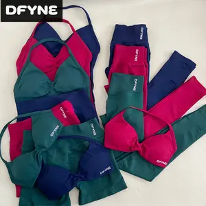 DFYNE Seamless Halter Sports Bra & Leggings Set – High Stretch, Soft Matte Nylon, Gym & Activewear for Women