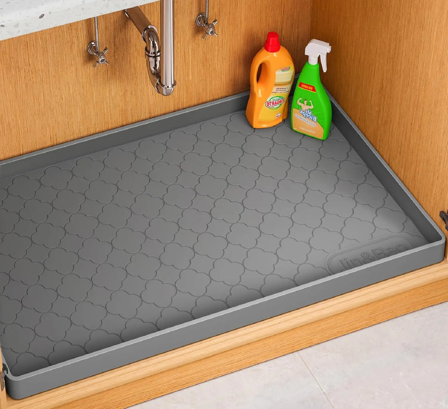 Waterproof Under Sink Mat 19" x 19", Thick Silicone Mat Cabinet Protector for Kitchen and Bathroom, Shelf Liner, Home Organizer and Storage, Multipurpose Tray for Gadgets and Essentials