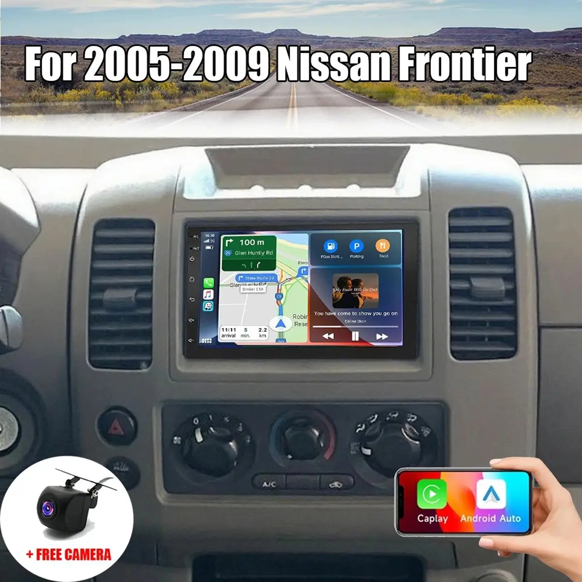 7" Android Double DIN Car Stereo with Touchscreen Display for 2005-2009 Frontier, 2+32GB Radio Support Spanish, Russian, Italian, German, Portuguese, Wireless CarPlay, Android Auto, GPS Navigation, Bluetooth, WiFi, Backup Camera
