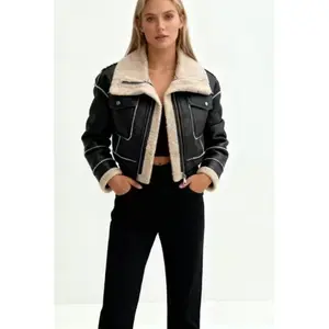 Women's Autumn Winter Lamb Casual Jacket Motorcycle Style with Flap Pockets Warm Coat Drawstring Hem Polyester Short Length Long Sleeve Solid Color long sleeve tops women clothes for women vintage sweatshirts jacket for women valentine sweatshirt