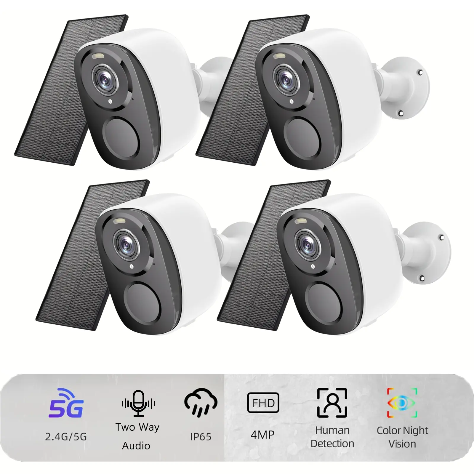 Solar Panel Security Cameras Wireless Outdoor Battery Powered 2.4GHz 5GHz WiFi FHD 4MP IP65 Waterproof Two Way Audio Night Vision Motion Sensor Home Surveillance System